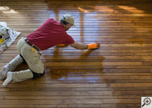 A  installation of hardwood flooring.