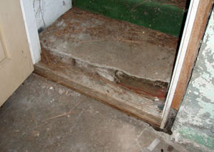 A flooded basement in Seneca Falls where water entered through the hatchway door