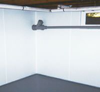 basement vapor barriers on the walls in a formerly leaky basement in Rochester, NY