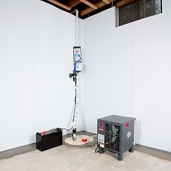 a complete basement waterproofing system installed in a Ithaca home
