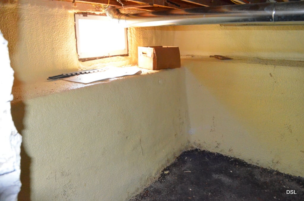 Basement walls sealed with foam.