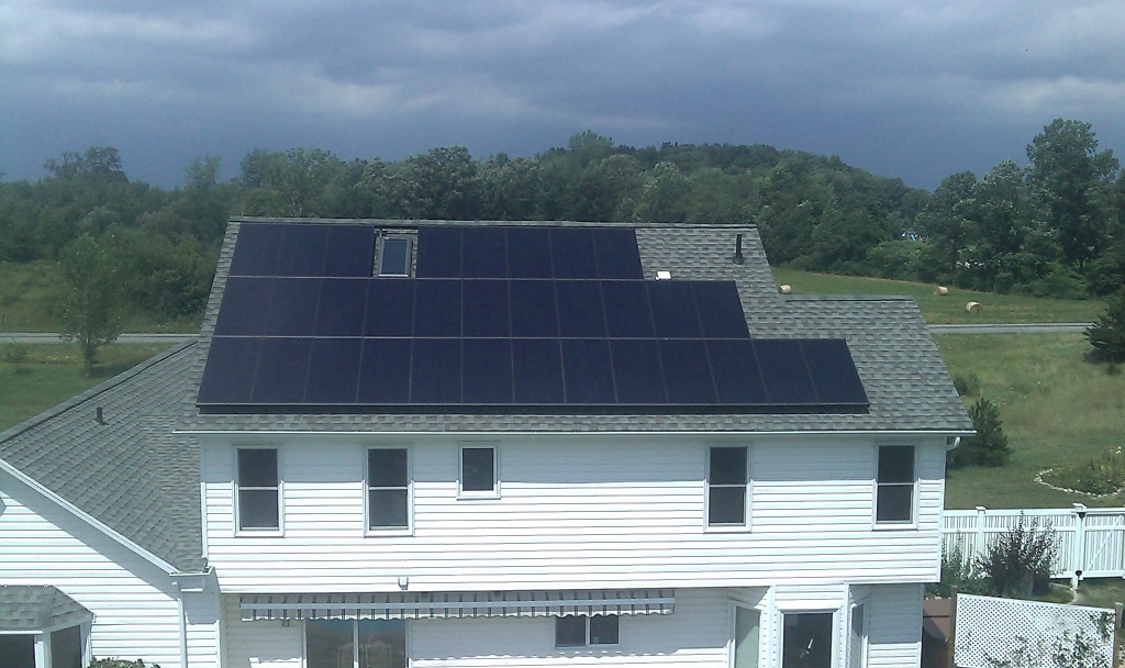 This is a nice closeup of the 32 solar modules installed on the roof of one of our customers in Bethany, NY