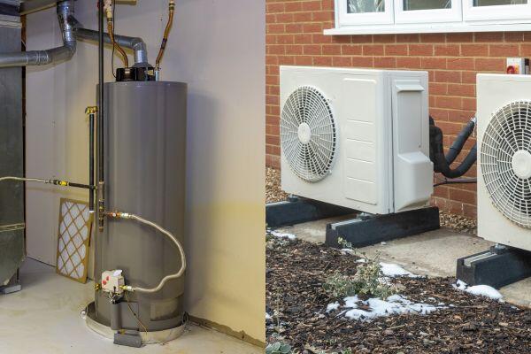 heat pump next to a gas boiler
