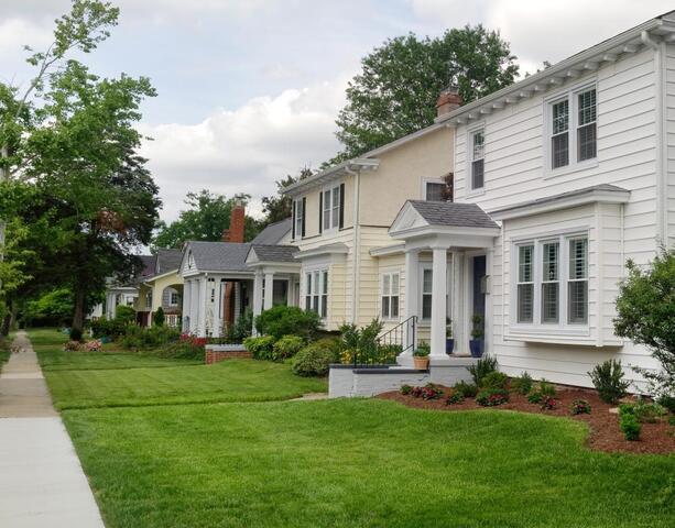 row of older homes in new england area