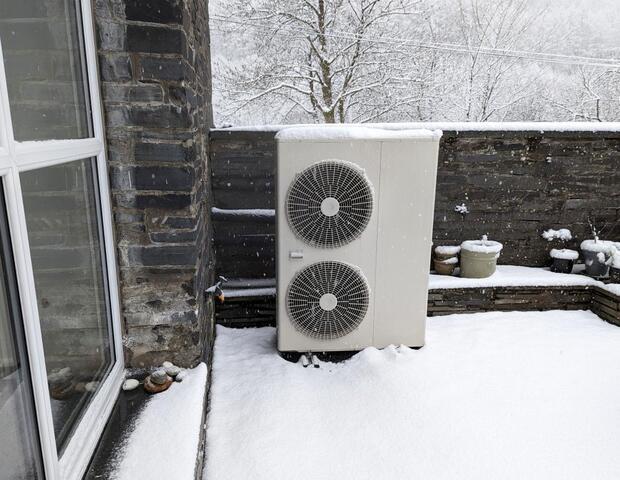 heat pump with snow on it
